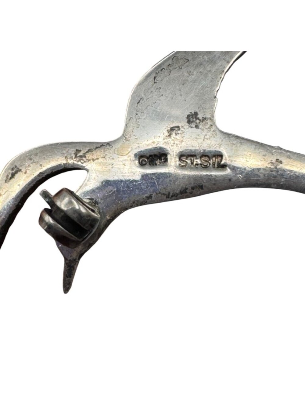 Sterling Silver Seabird Seagull Brooch Pin 1.75" Vintage Flying Bird Signed MG - Picture 5 of 11